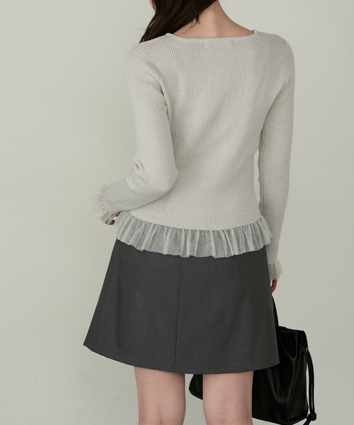 Cherir Mignon（シェリルミニョン）の「【Cherir Mignon】シアーフリルラメリブニットプルオーバー（ニット/セーター・レディース・チャコールグレー/アイボリー/ブラウン・FREE）」の10枚目の写真