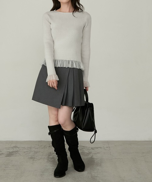 Cherir Mignon（シェリルミニョン）の「【Cherir Mignon】シアーフリルラメリブニットプルオーバー（ニット/セーター・レディース・チャコールグレー/アイボリー/ブラウン・FREE）」の11枚目の写真