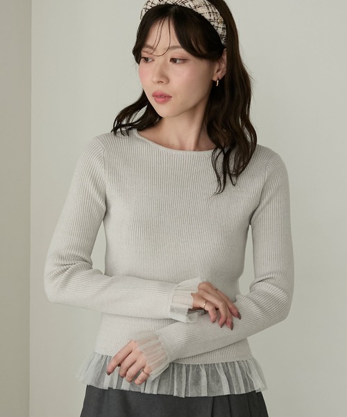 Cherir Mignon（シェリルミニョン）の「【Cherir Mignon】シアーフリルラメリブニットプルオーバー（ニット/セーター・レディース・チャコールグレー/アイボリー/ブラウン・FREE）」の13枚目の写真