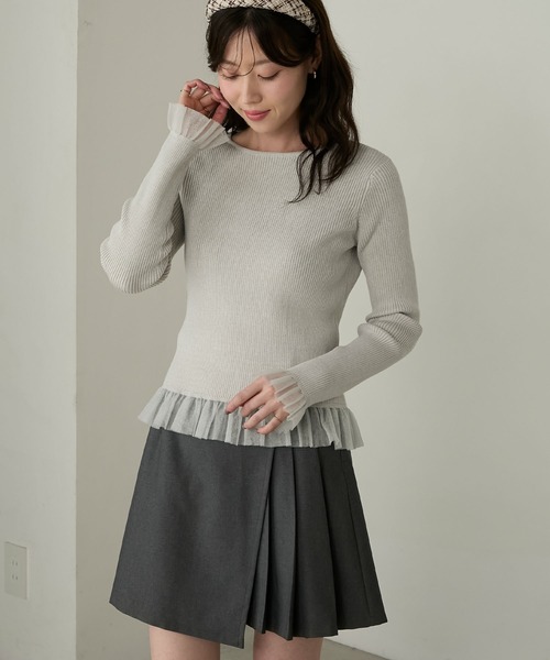 Cherir Mignon（シェリルミニョン）の「【Cherir Mignon】シアーフリルラメリブニットプルオーバー（ニット/セーター・レディース・チャコールグレー/アイボリー/ブラウン・FREE）」の14枚目の写真