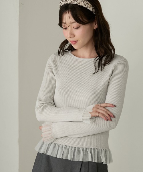 Cherir Mignon（シェリルミニョン）の「【Cherir Mignon】シアーフリルラメリブニットプルオーバー（ニット/セーター・レディース・チャコールグレー/アイボリー/ブラウン・FREE）」の15枚目の写真