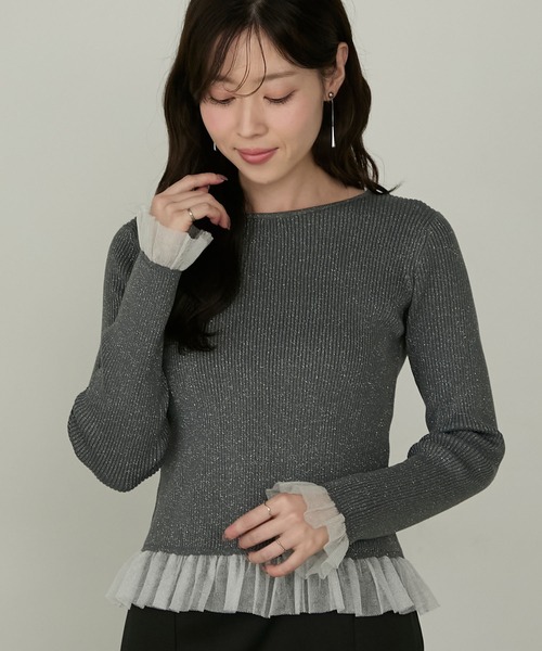 Cherir Mignon（シェリルミニョン）の「【Cherir Mignon】シアーフリルラメリブニットプルオーバー（ニット/セーター・レディース・チャコールグレー/アイボリー/ブラウン・FREE）」の17枚目の写真