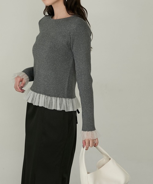 Cherir Mignon（シェリルミニョン）の「【Cherir Mignon】シアーフリルラメリブニットプルオーバー（ニット/セーター・レディース・チャコールグレー/アイボリー/ブラウン・FREE）」の20枚目の写真