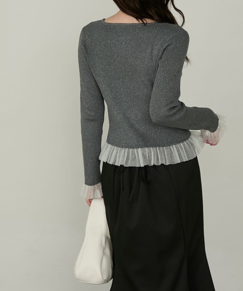 Cherir Mignon（シェリルミニョン）の「【Cherir Mignon】シアーフリルラメリブニットプルオーバー（ニット/セーター・レディース・チャコールグレー/アイボリー/ブラウン・FREE）」の21枚目の写真