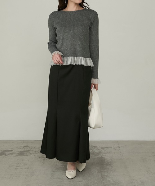 Cherir Mignon（シェリルミニョン）の「【Cherir Mignon】シアーフリルラメリブニットプルオーバー（ニット/セーター・レディース・チャコールグレー/アイボリー/ブラウン・FREE）」の22枚目の写真