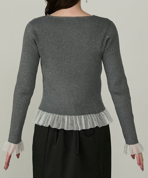 Cherir Mignon（シェリルミニョン）の「【Cherir Mignon】シアーフリルラメリブニットプルオーバー（ニット/セーター・レディース・チャコールグレー/アイボリー/ブラウン・FREE）」の6枚目の写真