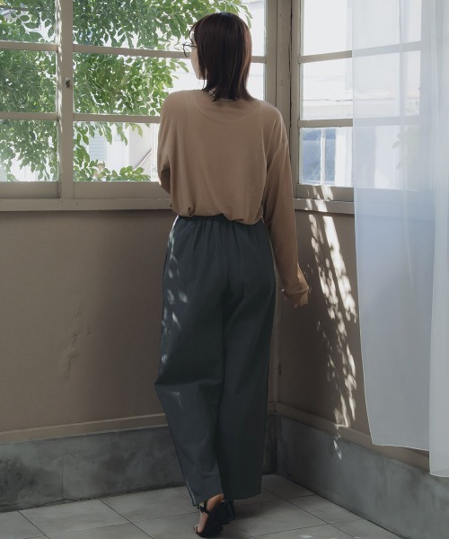 slattgir(スラットジール)の「高身長 綿100%リネンライクリラックスワイドパンツ(トールサイズ)Essenave(その他パンツ・レディース・ミント/ブラック・T5L/T4L/T3L/TLL/TL/TM)」の7枚目の写真
