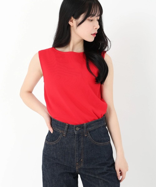 STRAWBERRY-FIELDS（ストロベリーフィールズ）の「シェリルストレッチ_ミドル丈総針ニット（ニット/セーター・レディース・レッド/グレー/ブラック/モーブ系・2）」の4枚目の写真