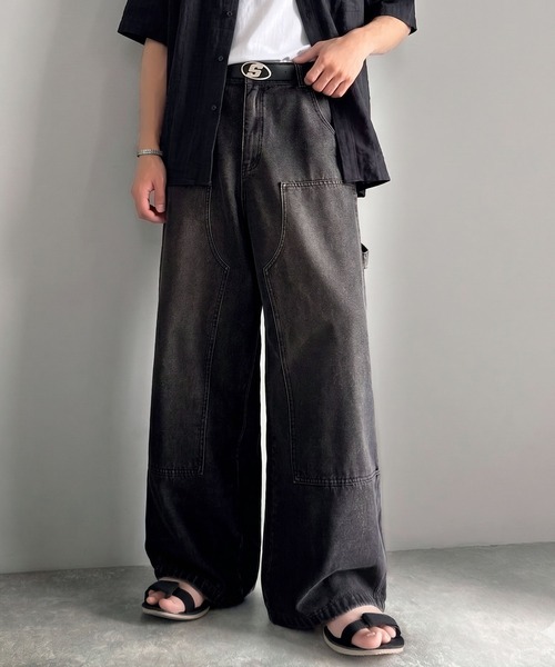 Classical Origin（クラシカルオリジン）の「ダブルニー仕様ワイドペインターデニム／Double Knee Wide Painter Denim（デニムパンツ・メンズ・その他1/ライトブルー/ブラック・MEDIUM/LARGE/SMALL）」の2枚目の写真