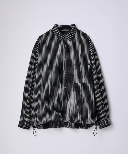 SLICK（スリック）の「【SLICK/スリック】Stripe Tuck Jaquard Drawstring Regular Shirt/タックジャガードストライプドロストレギュラーカラーリラックスシャツ / クラシック（シャツ/ブラウス・メンズ・ホワイト/ブラック/ネイビー・3/2/1）」の2枚目の写真