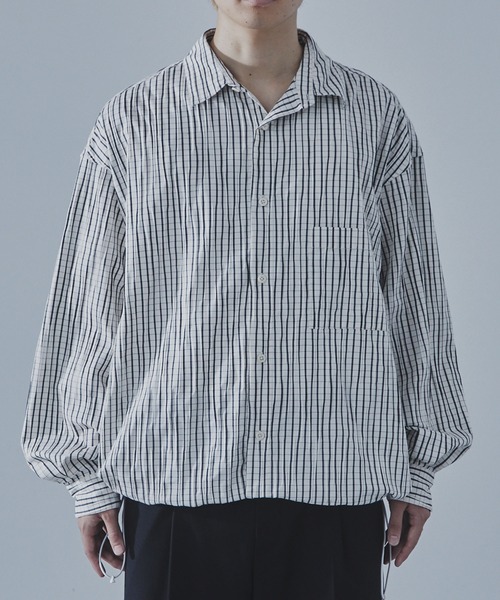 SLICK（スリック）の「【SLICK/スリック】Stripe Tuck Jaquard Drawstring Regular Shirt/タックジャガードストライプドロストレギュラーカラーリラックスシャツ / クラシック（シャツ/ブラウス・メンズ・ホワイト/ブラック/ネイビー・3/2/1）」の5枚目の写真