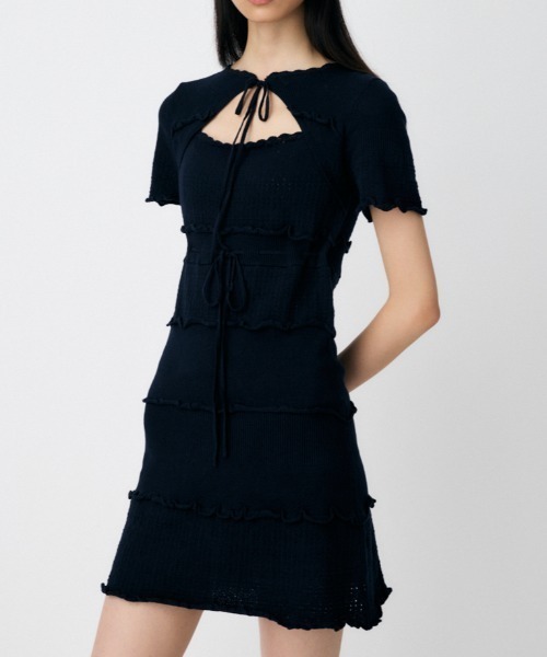 MOUSSY(マウジー)の「BOW DESIGN KNIT ミニドレス(ワンピース・レディース・カーキ/ホワイト/ネイビー・1/2)」の3枚目の写真