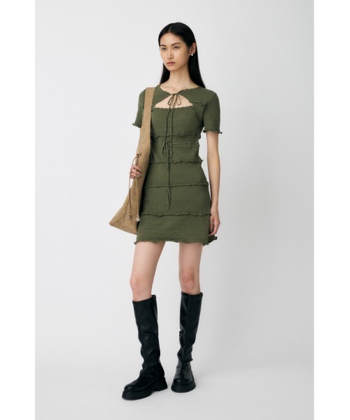 MOUSSY(マウジー)の「BOW DESIGN KNIT ミニドレス(ワンピース・レディース・カーキ/ホワイト/ネイビー・1/2)」の5枚目の写真