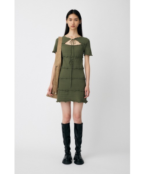 MOUSSY(マウジー)の「BOW DESIGN KNIT ミニドレス(ワンピース・レディース・カーキ/ホワイト/ネイビー・1/2)」の6枚目の写真