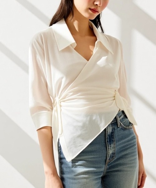 cammie（キャミー）の「カシュクールデザインシャツ（シャツ/ブラウス・レディース・ホワイト/ライトブルー・LARGE/MEDIUM）」の7枚目の写真