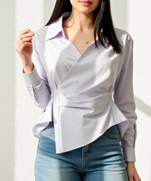 cammie（キャミー）の「カシュクールデザインシャツ（シャツ/ブラウス・レディース・ホワイト/ライトブルー・LARGE/MEDIUM）」の12枚目の写真