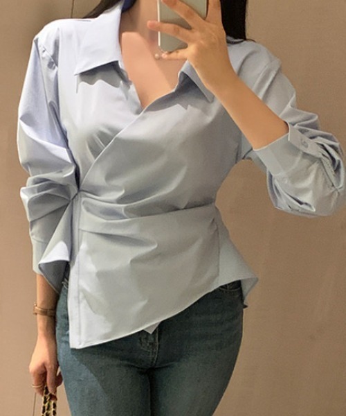 cammie（キャミー）の「カシュクールデザインシャツ（シャツ/ブラウス・レディース・ホワイト/ライトブルー・LARGE/MEDIUM）」の9枚目の写真