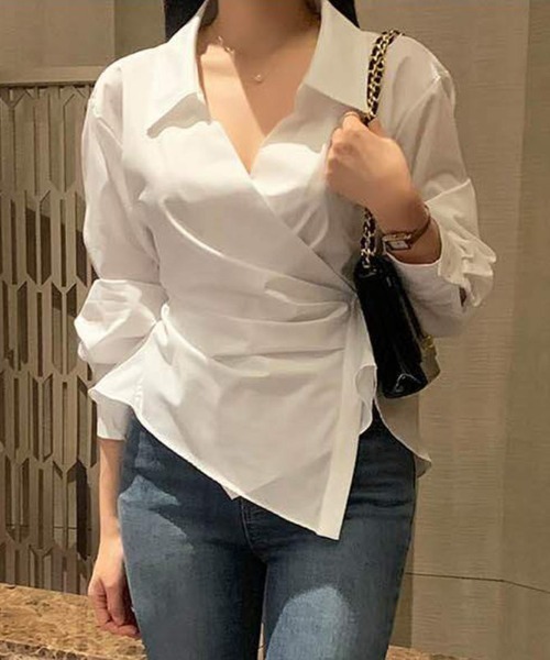 cammie（キャミー）の「カシュクールデザインシャツ（シャツ/ブラウス・レディース・ホワイト/ライトブルー・LARGE/MEDIUM）」の5枚目の写真