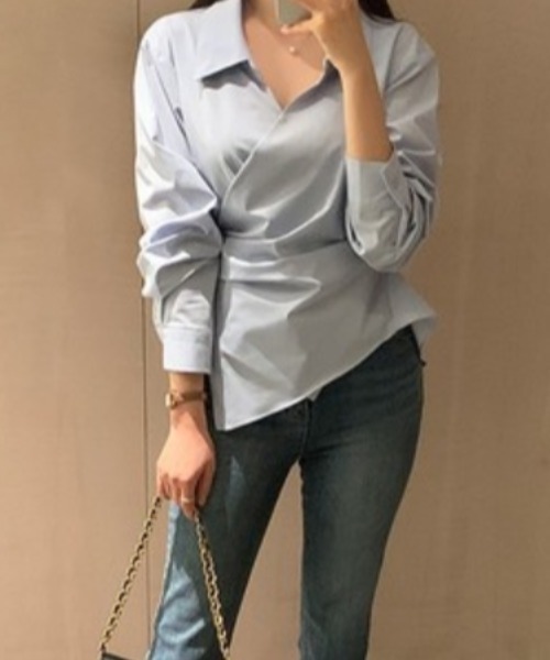 cammie（キャミー）の「カシュクールデザインシャツ（シャツ/ブラウス・レディース・ホワイト/ライトブルー・LARGE/MEDIUM）」の10枚目の写真