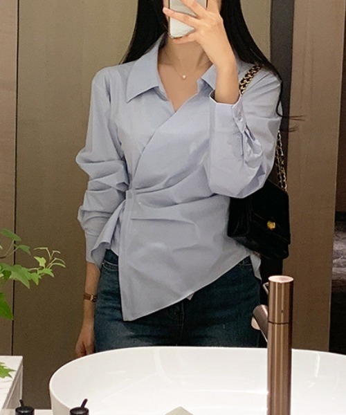 cammie（キャミー）の「カシュクールデザインシャツ（シャツ/ブラウス・レディース・ホワイト/ライトブルー・LARGE/MEDIUM）」の11枚目の写真