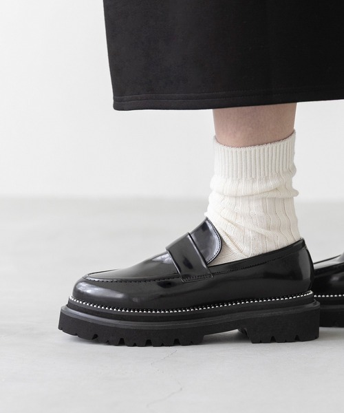 スタッズ トラックソール 厚底ローファー（ローファー）｜menue