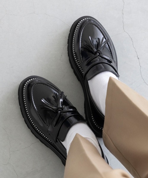 スタッズ トラックソール 厚底ローファー（ローファー）｜menue