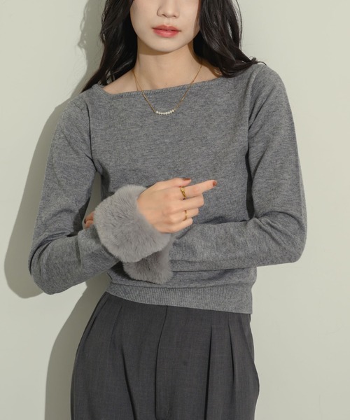 指ぬきニット ボートネック グレー アーバンリサーチ ドアーズ URBAN RESEARCH DOORS Wフェイスボート