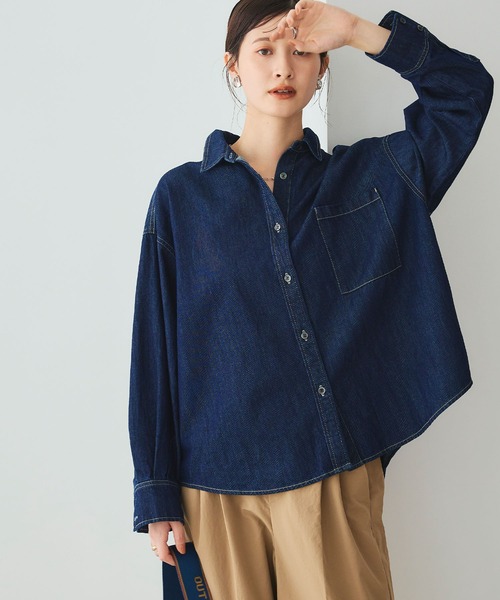 CROSS FUNCTION（クロスファンクション）の「《撥水》FRESH DENIM デニムシャツ【CROSS FUNCTION/クロスファンクション】（シャツ/ブラウス・レディース・サックスブルー/ホワイト/ネイビー・L/M/LL）」の2枚目の写真