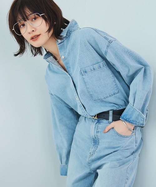 CROSS FUNCTION（クロスファンクション）の「《撥水》FRESH DENIM デニムシャツ【CROSS FUNCTION/クロスファンクション】（シャツ/ブラウス・レディース・サックスブルー/ホワイト/ネイビー・L/M/LL）」の9枚目の写真