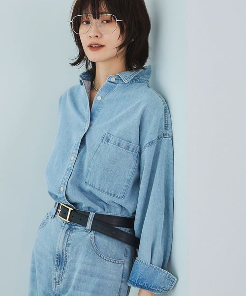 CROSS FUNCTION（クロスファンクション）の「《撥水》FRESH DENIM デニムシャツ【CROSS FUNCTION/クロスファンクション】（シャツ/ブラウス・レディース・サックスブルー/ホワイト/ネイビー・L/M/LL）」の8枚目の写真