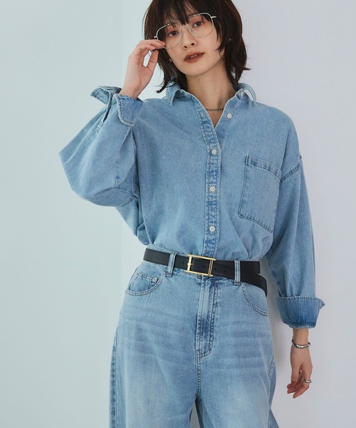 CROSS FUNCTION（クロスファンクション）の「《撥水》FRESH DENIM デニムシャツ【CROSS FUNCTION/クロスファンクション】（シャツ/ブラウス・レディース・サックスブルー/ホワイト/ネイビー・L/M/LL）」の12枚目の写真