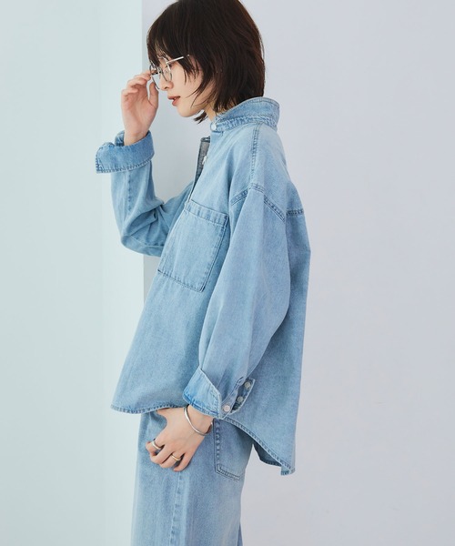 CROSS FUNCTION（クロスファンクション）の「《撥水》FRESH DENIM デニムシャツ【CROSS FUNCTION/クロスファンクション】（シャツ/ブラウス・レディース・サックスブルー/ホワイト/ネイビー・L/M/LL）」の6枚目の写真