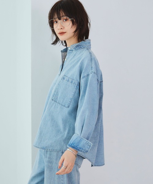 CROSS FUNCTION（クロスファンクション）の「《撥水》FRESH DENIM デニムシャツ【CROSS FUNCTION/クロスファンクション】（シャツ/ブラウス・レディース・サックスブルー/ホワイト/ネイビー・L/M/LL）」の7枚目の写真