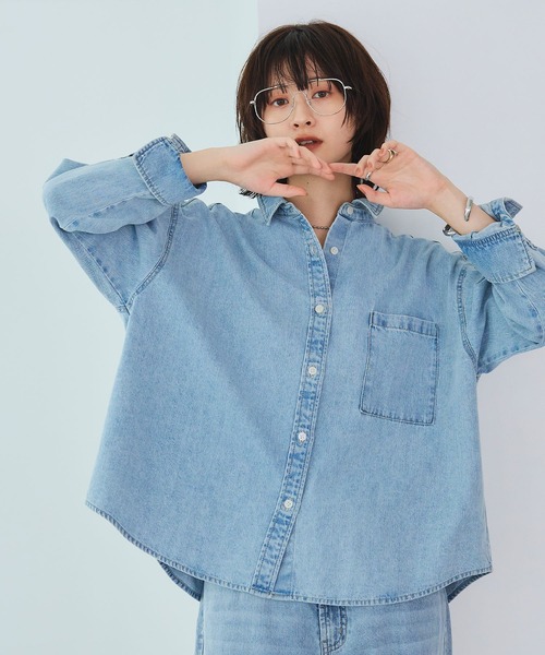 CROSS FUNCTION（クロスファンクション）の「《撥水》FRESH DENIM デニムシャツ【CROSS FUNCTION/クロスファンクション】（シャツ/ブラウス・レディース・サックスブルー/ホワイト/ネイビー・L/M/LL）」の4枚目の写真