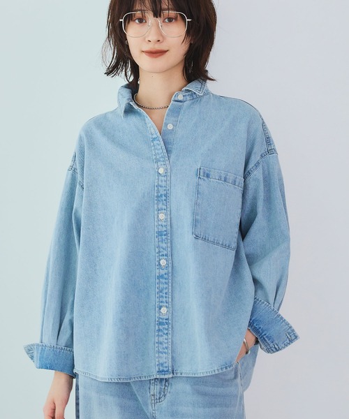 CROSS FUNCTION（クロスファンクション）の「《撥水》FRESH DENIM デニムシャツ【CROSS FUNCTION/クロスファンクション】（シャツ/ブラウス・レディース・サックスブルー/ホワイト/ネイビー・L/M/LL）」の5枚目の写真