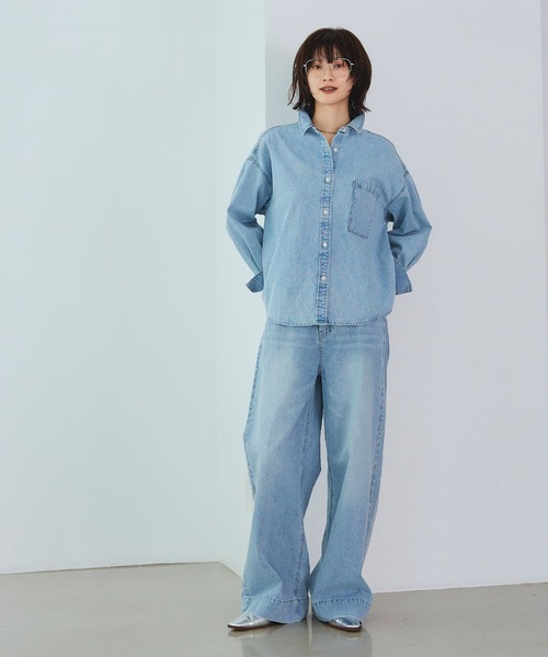 CROSS FUNCTION（クロスファンクション）の「《撥水》FRESH DENIM デニムシャツ【CROSS FUNCTION/クロスファンクション】（シャツ/ブラウス・レディース・サックスブルー/ホワイト/ネイビー・L/M/LL）」の16枚目の写真
