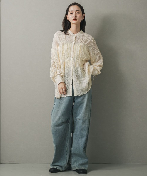 SURGERY / シャーリングシャツ/WHT/無地// セール】シャーリングシャツ（シャツ/ブラウス）｜SENSE OF PLACE by