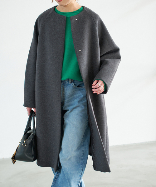 Spick & Span（スピックアンドスパン）の「S160ビーバーノーカラーコート（ノーカラーコート・レディース・チャコールグレー/ブラック・36/38）」の13枚目の写真