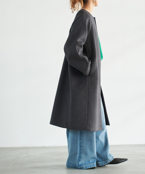 Spick & Span（スピックアンドスパン）の「S160ビーバーノーカラーコート（ノーカラーコート・レディース・チャコールグレー/ブラック・36/38）」の18枚目の写真