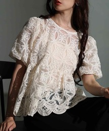 Sawa a la mode | 総レースパフスリーブペプラムブラウス(シャツ/ブラウス)