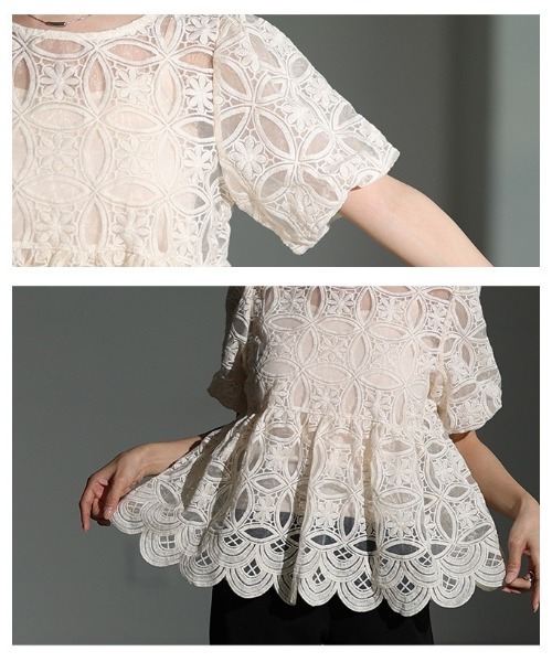 Sawa a la mode（サワアラモード）の「総レースパフスリーブペプラムブラウス（シャツ/ブラウス・レディース・オフホワイト・FREE）」の5枚目の写真