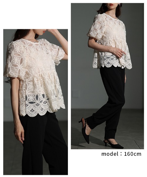 Sawa a la mode（サワアラモード）の「総レースパフスリーブペプラムブラウス（シャツ/ブラウス・レディース・オフホワイト・FREE）」の10枚目の写真