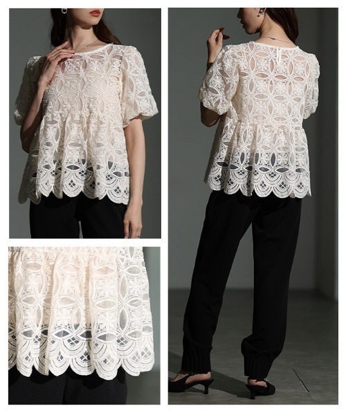 Sawa a la mode（サワアラモード）の「総レースパフスリーブペプラムブラウス（シャツ/ブラウス・レディース・オフホワイト・FREE）」の17枚目の写真