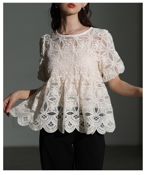 Sawa a la mode（サワアラモード）の「総レースパフスリーブペプラムブラウス（シャツ/ブラウス・レディース・オフホワイト・FREE）」の21枚目の写真