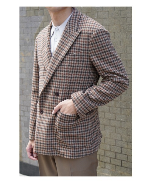 セール】GOOVI ダブルブレストジャケット ウールソフトツイード ガン