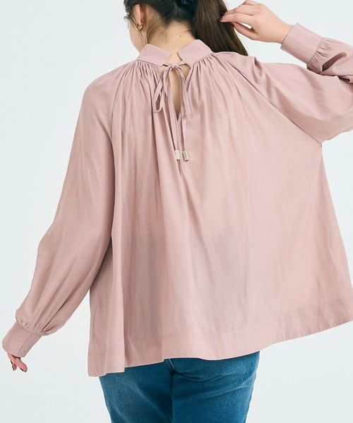 coca(coca)(コカ)の「バックリボンサテンブラウス(シャツ/ブラウス・レディース・ネイビー/ピンク・L/M)」の3枚目の写真