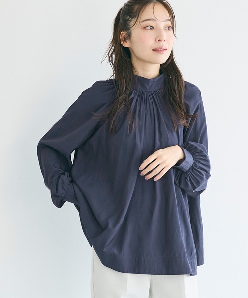 OHGA オーガ サテンブラウス リボン 紺 ネイビー セール OHGA オーガ サテンブラウス リボン 紺 ネイビー セール