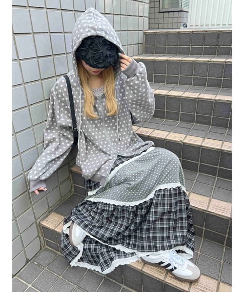 WC（ダブル シー）の「《秋冬新作★》ドットジャガードビッグバーカー（パーカー・レディース・グレー/ブラック・FREE）」の4枚目の写真