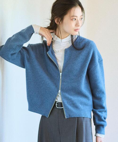 UNTITLED（アンタイトル）の「【ゆったりサイズ／着丈短め】ジップニットカーディガン（カーディガン/ボレロ・レディース・ライトブルー/ブラウン系その他/ブラック/ライトグレー/ライトグレー系5・48/44/04/02/00）」の5枚目の写真