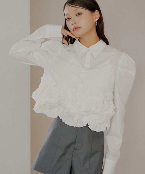 Chico（チコ）の「【SALON by Chico】裾フリルデザインヘムブラウス（シャツ/ブラウス・レディース・ブラック/ピンク/アイボリー・FREE）」の6枚目の写真